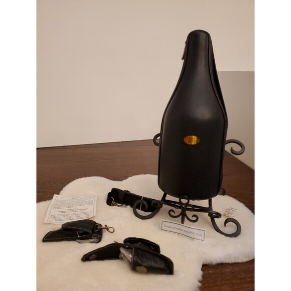 CaddyO 06' Genuine Blk Leather Wine Bottle Cooler Zip Carrier 7 Extra Essentials - Picture 1 of 16